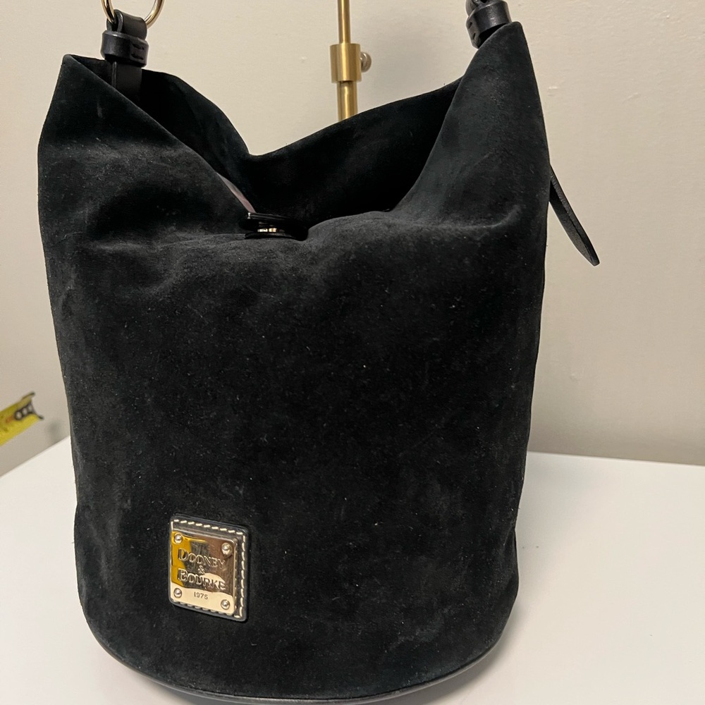 Dooney & Bourke Black Suede Bucket Bag | Vintage Leather Trim Purse - Picture 4 of 13